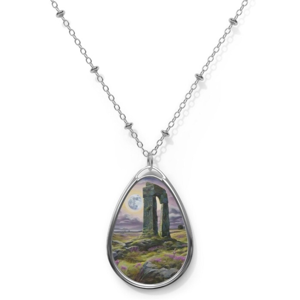 Outlander Inspired Ancient Monolith Silver Tone Oval Necklace